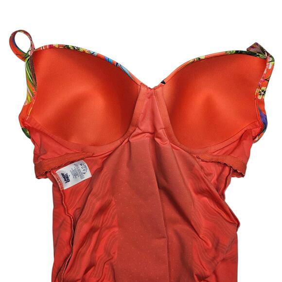 Lands' End Sculpting Suit Draped One Piece Swimsuit Tropical Orange Sz 14 - Picture 5 of 10